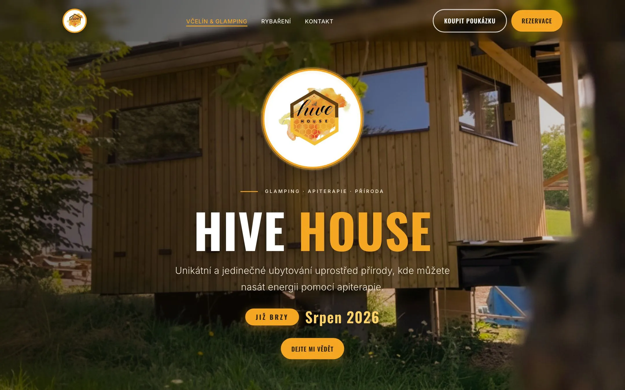 Náhled webu Hive House — glamping se včelami