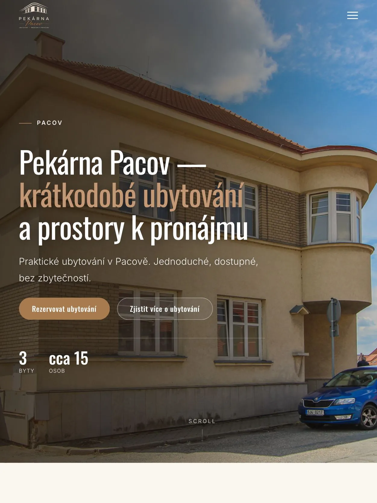 Pekárna Pacov — ubytování a komerční prostory — Tablet